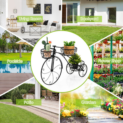 OFFICEJOY Bicycle Planter, Flower Pot Stand with 3 Decorative Wheels, 3 Collection Baskets, Metal Steel Frame, Tricycle Plant Stand for Outdoor, Indoor, Home, Balcony, Patio, Garden, Backyard
