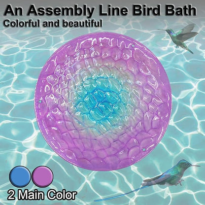Hanging Birdbath, Outdoor Glass Birdbath, Purple and Blue Texture Pattern Bird Feeder for Garden Patio Decoration