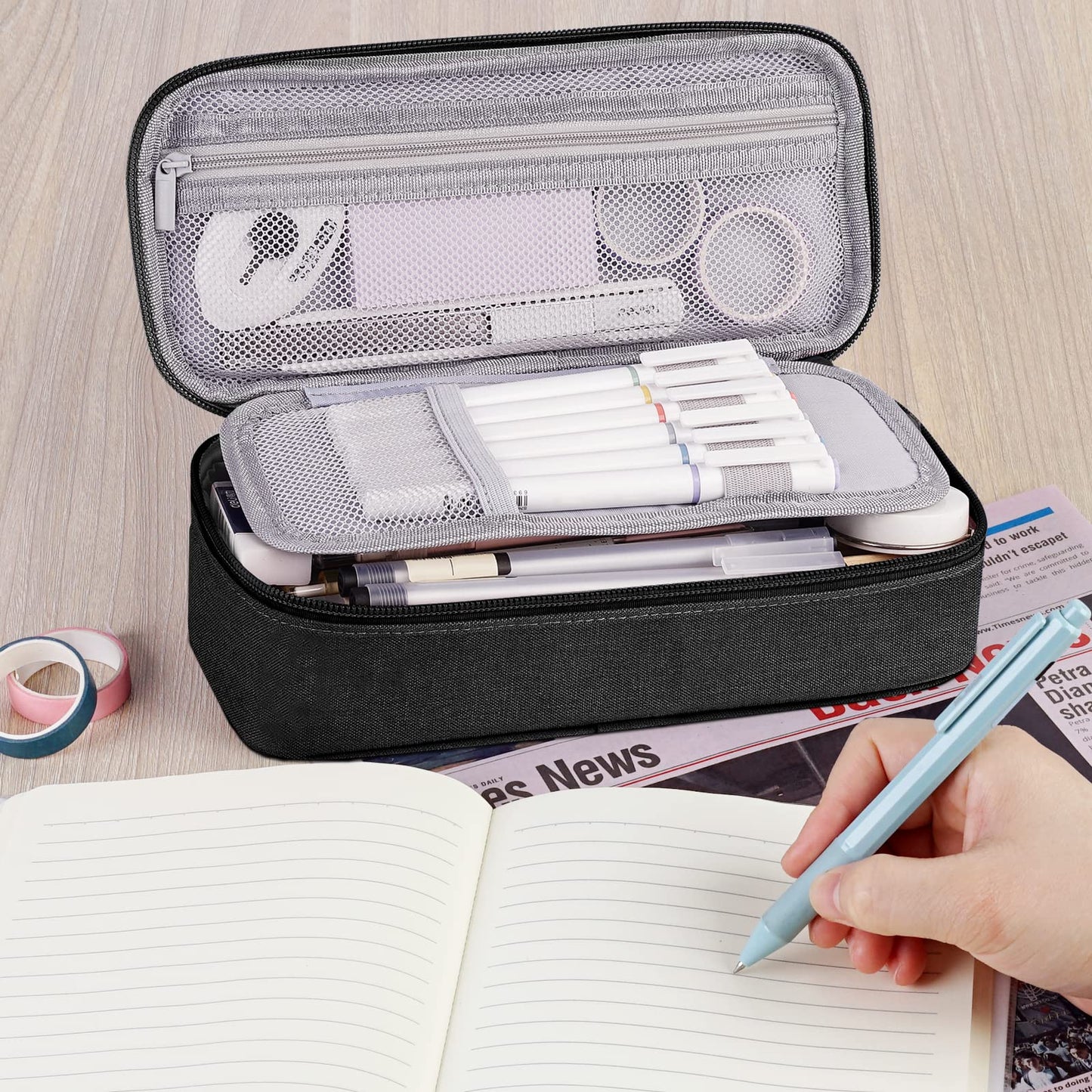 WEMATE Pencil Case, Large Storage Organizer, Makeup Bag, Teacher Must - have, Big Pencil Pouch, Marker Case for College (Light Pink)