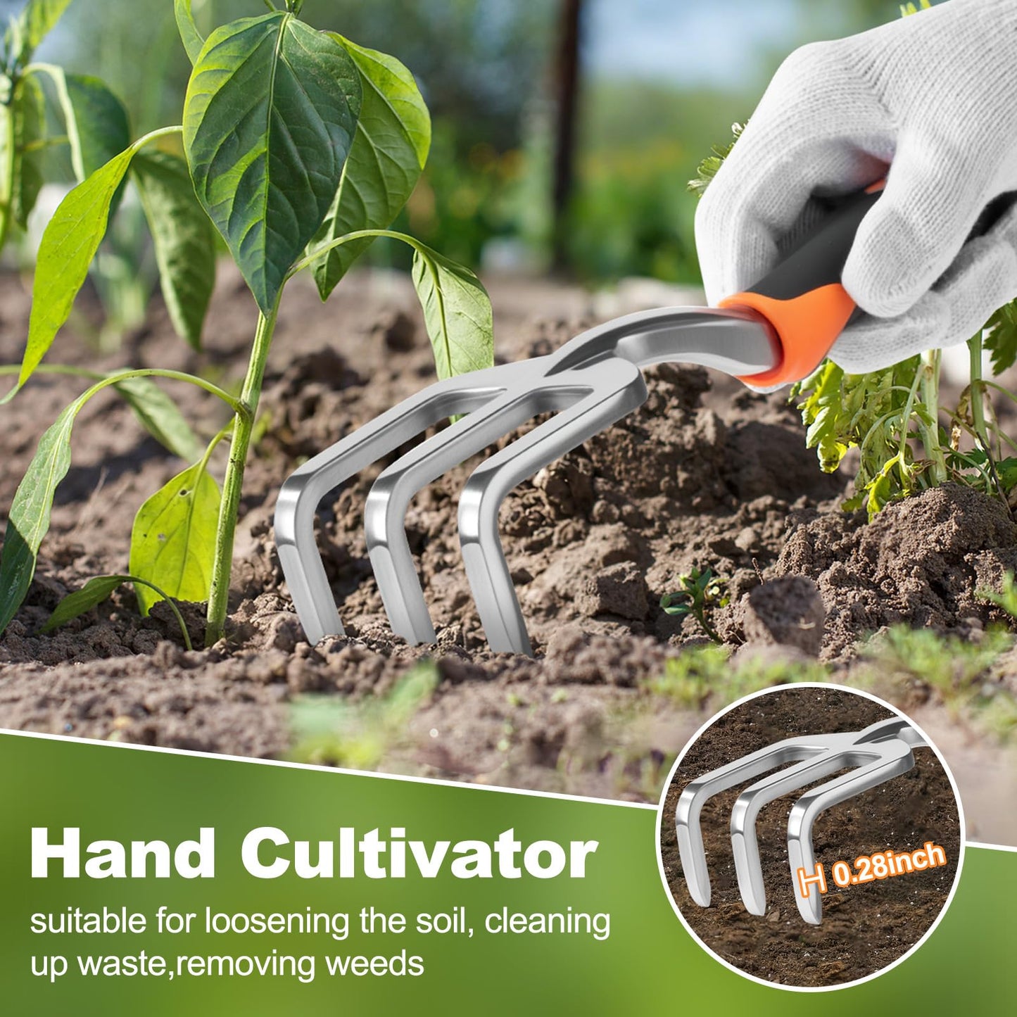 Ocean Ice Garden Tool Set, 4Pcs Aluminum Heavy Duty Gardening Tool Set, Include Shovel, Transplant Trowel, Hand Cultivator and Shear with Rubberiz NonSlip Ergonomic Handle, Gardening Kit for Women Men