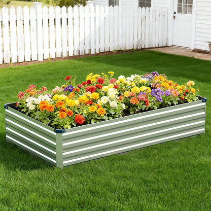 Vengarus 2 Pack 9x3x1FT Galvanized Raised Garden Bed Kit, Outdoor Metal Planter Box for Vegetables, Rectangular Steel Container, Easy Assembly (Silver)