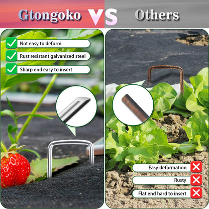Gtongoko 120 Pack 4 Inch Galvanized Landscape Staples Garden Stakes Plant Cover Stakes 11 Gauge Lawn Staples Ground Stake for Landscaping Securing Weed Barrier Fabric, Christmas Decorations