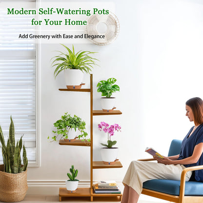 Fielda Self Watering Pots for Inoor Ourdoor Plants 8/7/6.5/6/5 Inch and 8/10/12 Inch Plant Pots for Indoor/Outdoor Plants, Plastic Planters Modern Flower Pots