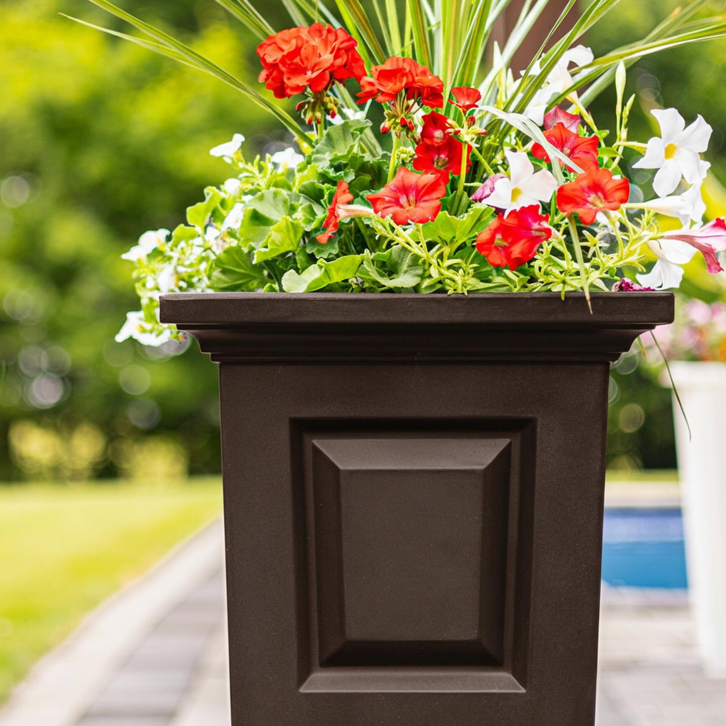 Mayne Nantucket 32-Inch Tall Planter – Self-Watering, Weather-Resistant Planter for Flowers – Durable Outdoor Design for Patio, Porch, or Entryway