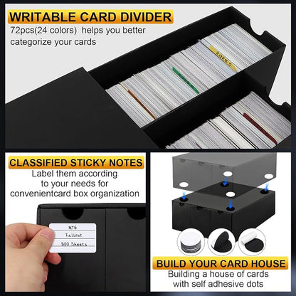 Trading Card Storage Box, Includes 21-600 CT Boxes & Card Dividers, + Trading Card Organizer for Collectible Card Games, for TCG, MTG, PTCG, Baseball Cards, with Labels & Tapes