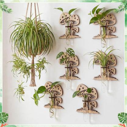 Romooa Set of 6 Mushroom Propagation Stations, Hanging Propagation Station and Wall Planters for Indoor Plants Wooden Hanging Planter, Boho Wall Decor Cute Indoor Small Plant Holder Gifts for Women