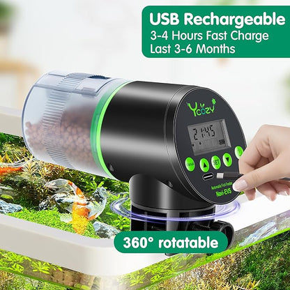 Ycozy Automatic Fish Feeder Rechargeable with USB Cable Moisture-Proof Intelligent Electric Fish/Turtle Feeder for Aquarium & Fish Tank (Rechargeable EVS)