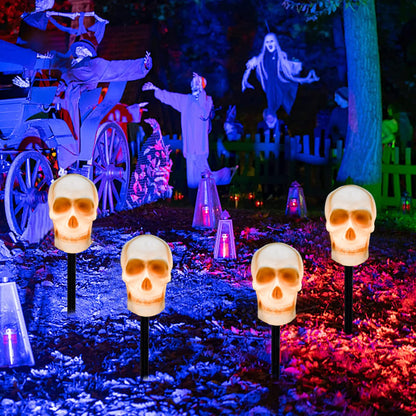 C7 Halloween Skull Pathway Stake Lights, 7 Ft Halloween Pathway String Lights with 4 C7 Bulbs, Stake, Halloweens Decorations Driveway Markers Lights for Outdoor Holiday Garden Walkway Party Lighting