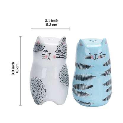 Bico Cartoon Cat Salt & Pepper Shaker Set, Handpainted Stoneware, Dishwasher Safe