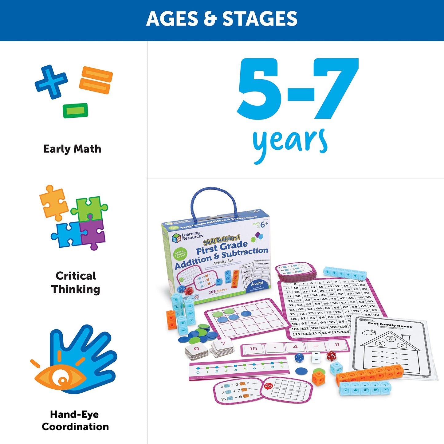 Learning Resources Skill Builders! First Grade Addition and Subtraction - Math Manipulatives, Number Recognition Skills, Classroom Must Haves, Teaching Materials, Back to School Essentials