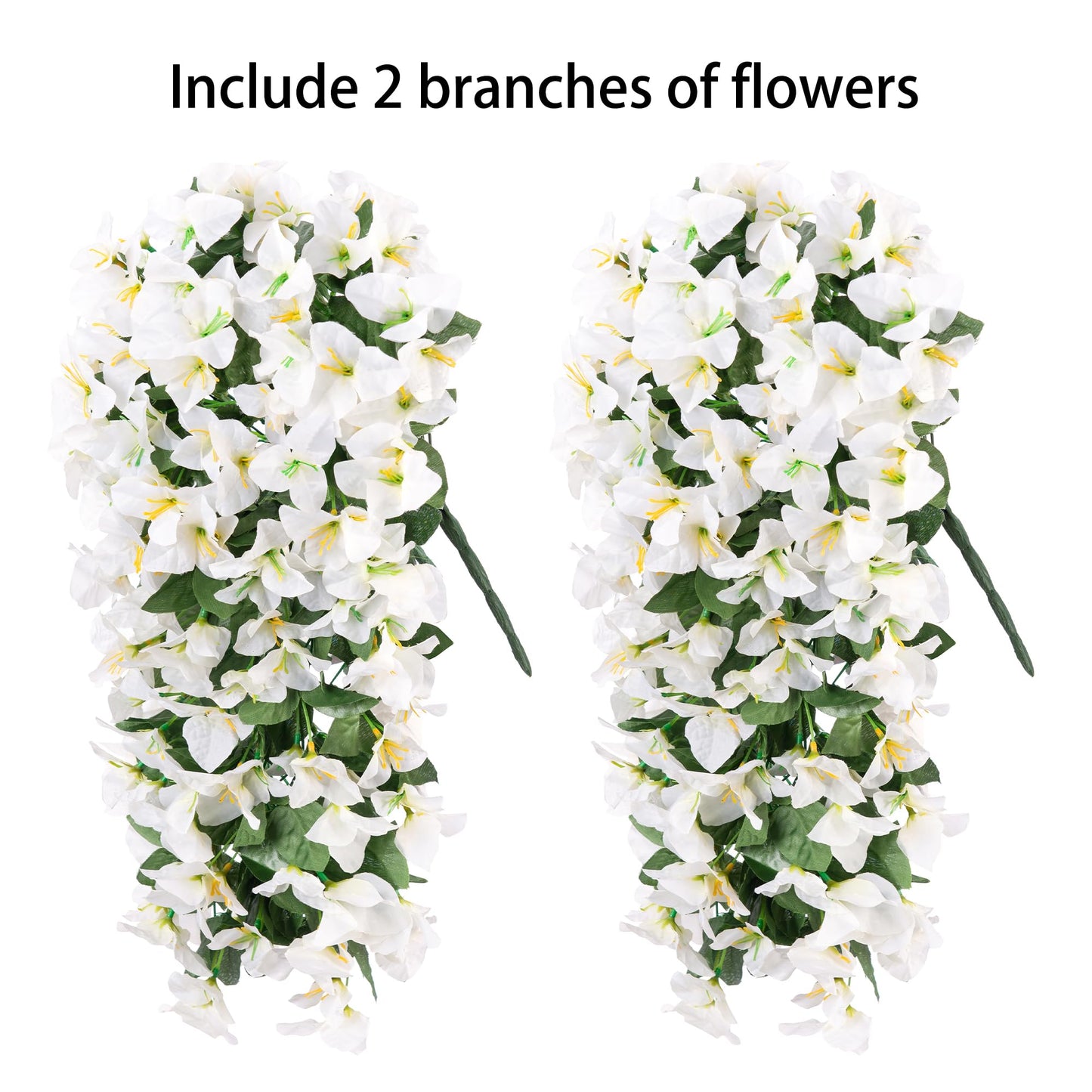 Faux Bougainvillea Artificial Flowers for Outdoors Fake Plants Outside Decoration, 2 PCS White Faux Flowers UV Resistant Look Real Silk Long Trailing Vines for Front Door Porch Planter Patio Garden