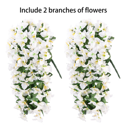 Faux Bougainvillea Artificial Flowers for Outdoors Fake Plants Outside Decoration, 2 PCS White Faux Flowers UV Resistant Look Real Silk Long Trailing Vines for Front Door Porch Planter Patio Garden