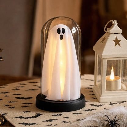 Halloween Decor-Halloween Decorations Indoor-Light Up Ghost in Glass Cloche-Cute Ghost with Light for Home Kitchen Mantel Tabletop Party Decor and Holiday Decorations