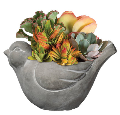 Classic Home and Garden Cement Buddies Animal Planter - Cute Desk Decoration - UV Coated Animal Vase w/Removable Drain Plug - Succulent Planter for Indoor/Outdoor Use (Bird Planter, Natural, Large)