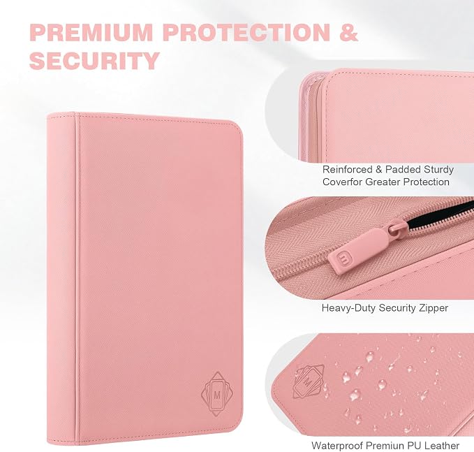 Trading Card Binder with 9 Side Loading Pocket Card Album Hold Up to 540 Cards PU Card Collection Binder, Collectible Albums Card Folder for MTG, TCG, Sports Cards（9-Pink）