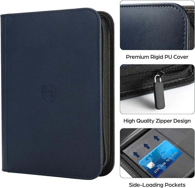 Card Binder 4 Pocket with Zipper, 288 Pockets Trading Card Holder Book, Premium PU Cover Zip Folder Binder, Side Loading Carrying Case Binder Album for TCG, MTG, Sports Cards, Game Cards