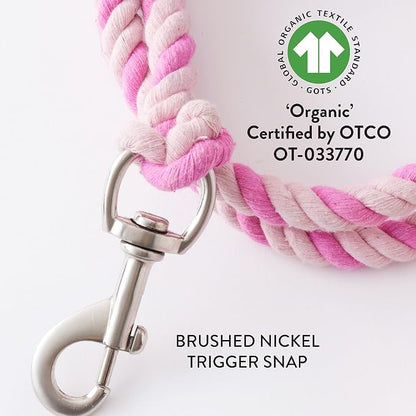 HonestBaby Collars and Leash Sets Braided and Vegan Suede for Dogs Organic Cotton for Pets, Soft Pink/Bright Pink, One Size