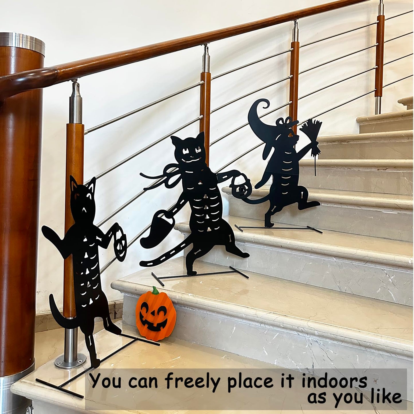 Yhthoha Metal Halloween Black Cat Garden Stakes Decorative, 3 Pack Scary Cat Halloween Yard Stakes Black Cat Silhouette for Home Yard Indoor and Outdoor Halloween Decorations.(Big)