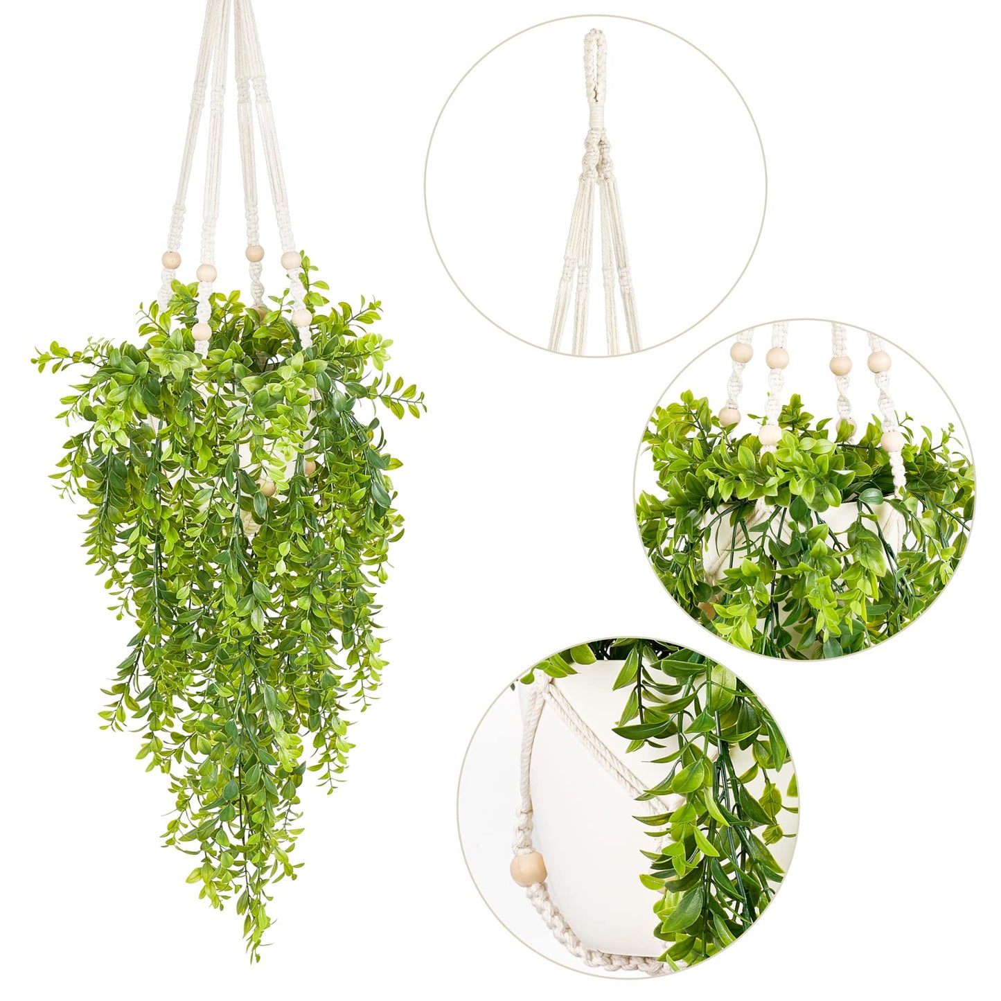 Mkono Fake Hanging Plant with Pot, Artificial Plants for Home Spring Decor Indoor Macrame Plant Hanger with Fake Vines Faux Hanging Planter Greenery for Bedroom Bathroom Office Decoration