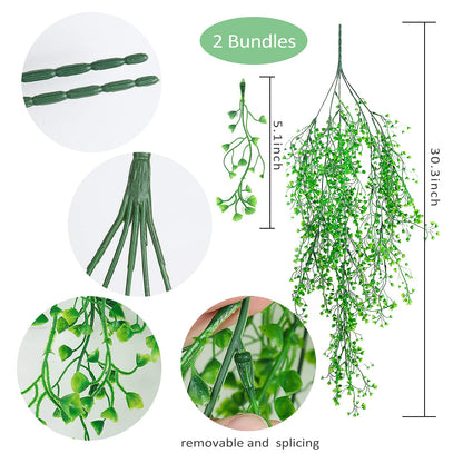 RECUTMS 4Pcs Artificial Hanging Plants Faux Hanging Greenery Ivy Decor Artificial Hanging Vines Plastic Plants for Indoor Outdoor Wall Home Garden Wedding Party Decor(Green 4P)
