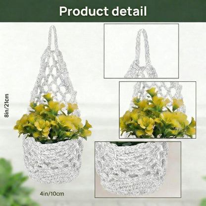 GliCraft 10 Pack Macrame Wall Plant Hanger with Artificial Pot Flower - Boho Wall Hanging Planter for Indoor Plant Cotton Rope Holder with Mini Fake Pot Flower for Home Wedding Decor Gift(White)