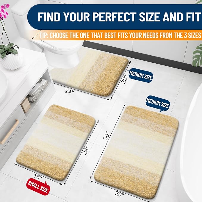 OLANLY Bathroom Runner Rugs Mat 59x24, Extra Soft Absorbent Microfiber Bath Rug, Rubber Backing, Quick Dry, Washable Long Bath Mats for Bathroom, Tub and Shower, Home Decor Accessories, Light Yellow