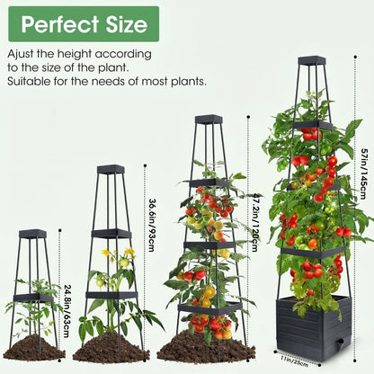 MQUPIN 2 Pack Tomato Planter with Trellis, 57" Self-Watering Raised Garden Bed Planter Box for Climbing Plants Vine Flowers Vegetables, Tomato Cage for Indoor Outdoor Patio Greenhouse