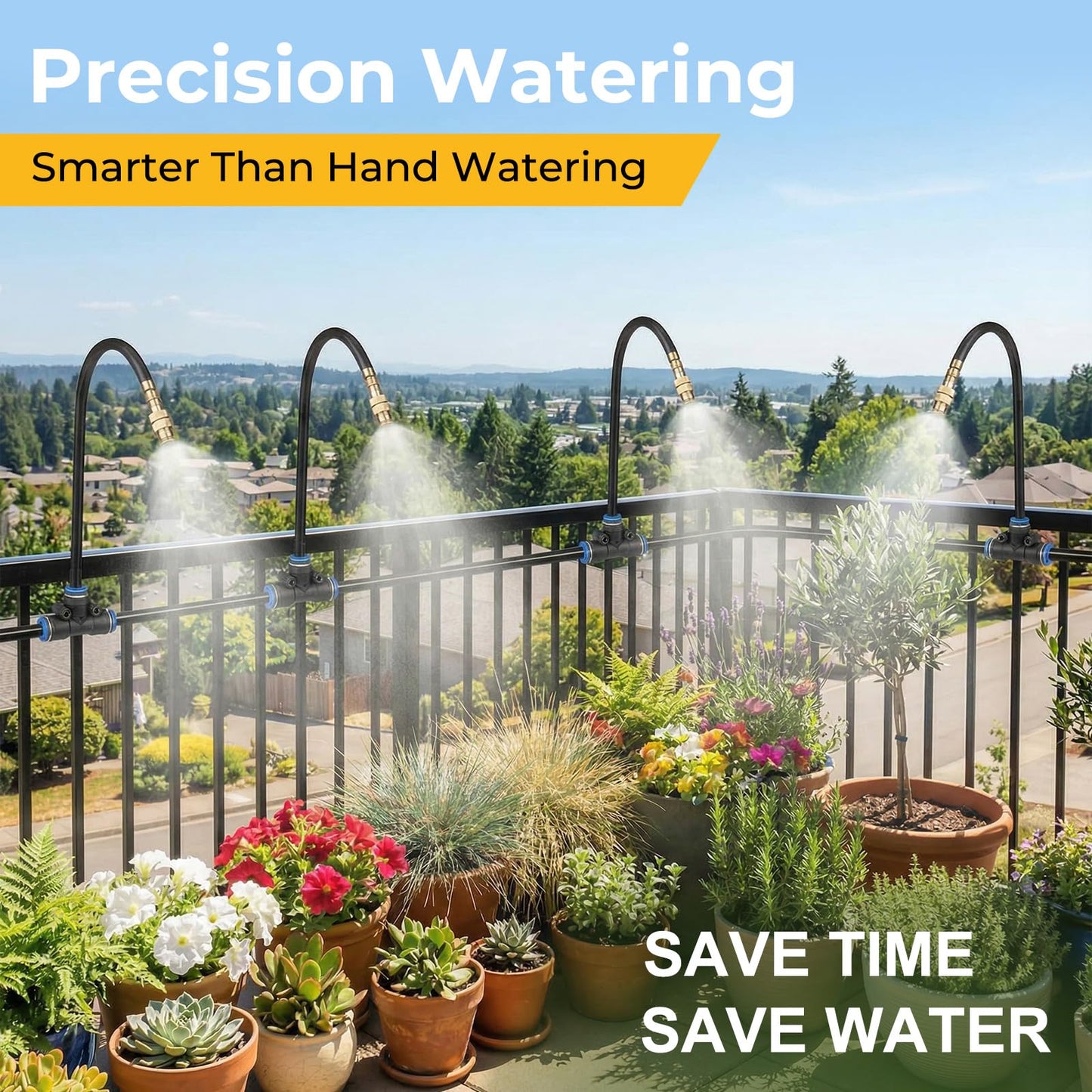 Drip Irrigation Kit for Garden 30FT, 360° Adjustable Watering System with 1/4" Tubing, Brass Misting Nozzles, DIY Micro Irrigation System for Potted Plants, Patio, Greenhouse