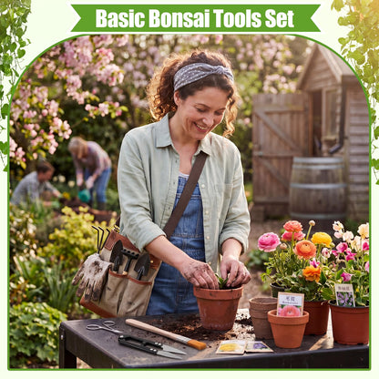 Lanties 8 Sets Kids Mini Gardening Tools with Storage Bags Succulent Potting Planting Kit Indoor with Metal Rake Trowel and Shovel Small Gardening Tools for Cultivating Weeding Transplanting
