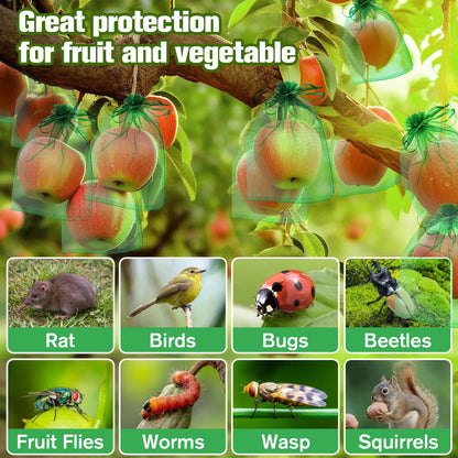 180 Pcs Fruit Protection Bags for Fruit Trees, Green Fruit Netting Cover Bags 3 Size Garden Netting Bags with Drawstring Mesh Barrier Bags for Plant Flower Vegetable Fruit Organza Bags Netting