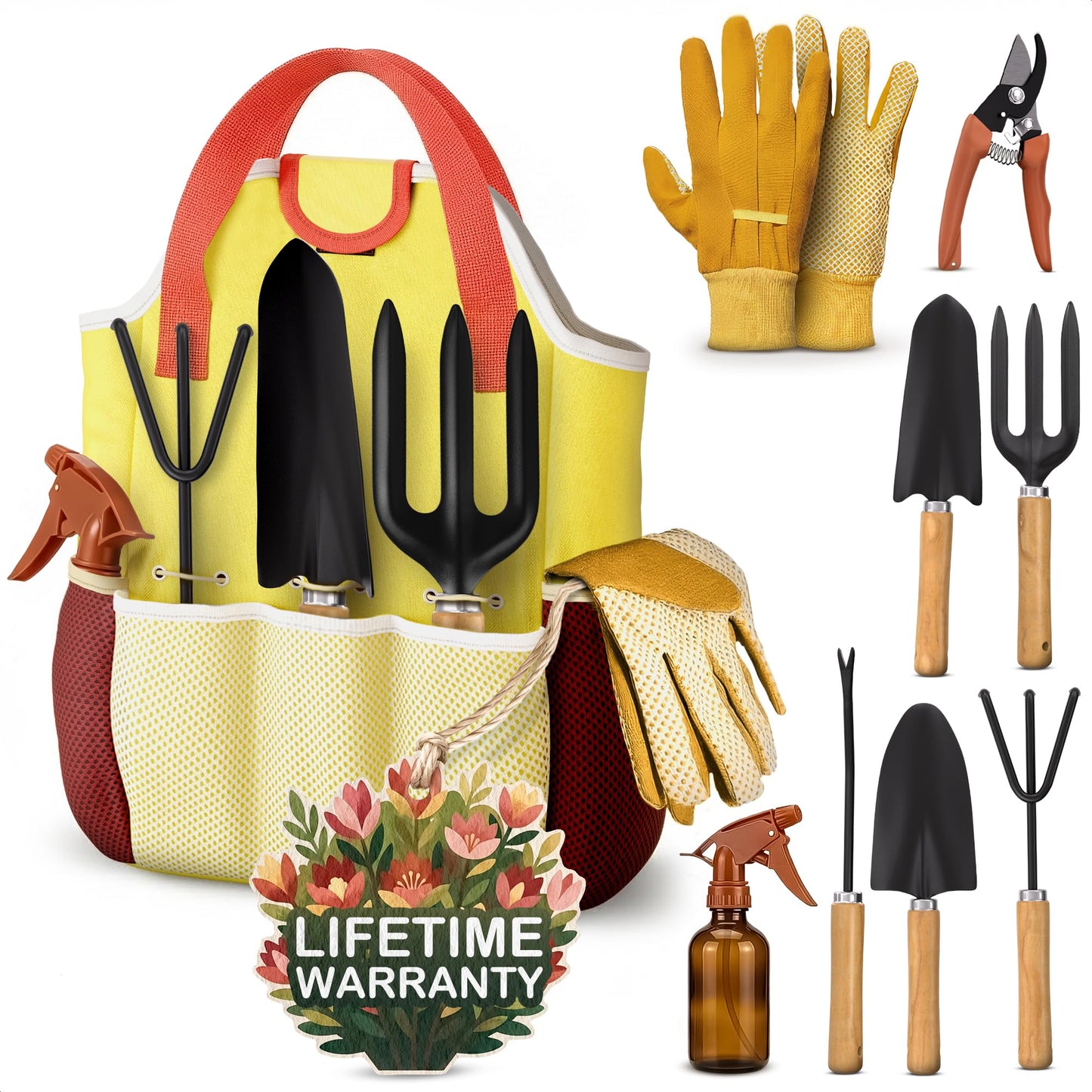 10 Pcs Gardening Tool Set for Women – All-in-One Garden Tools Set with Handy Tote Bag, Ergonomic Design & Rust-Resistant Steel – Gardening Tools for Women for Easy Garden Care & Gifts for Plant Lovers
