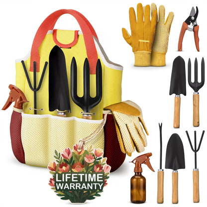 10 Pcs Gardening Tool Set for Women – All-in-One Garden Tools Set with Handy Tote Bag, Ergonomic Design & Rust-Resistant Steel – Gardening Tools for Women for Easy Garden Care & Gifts for Plant Lovers