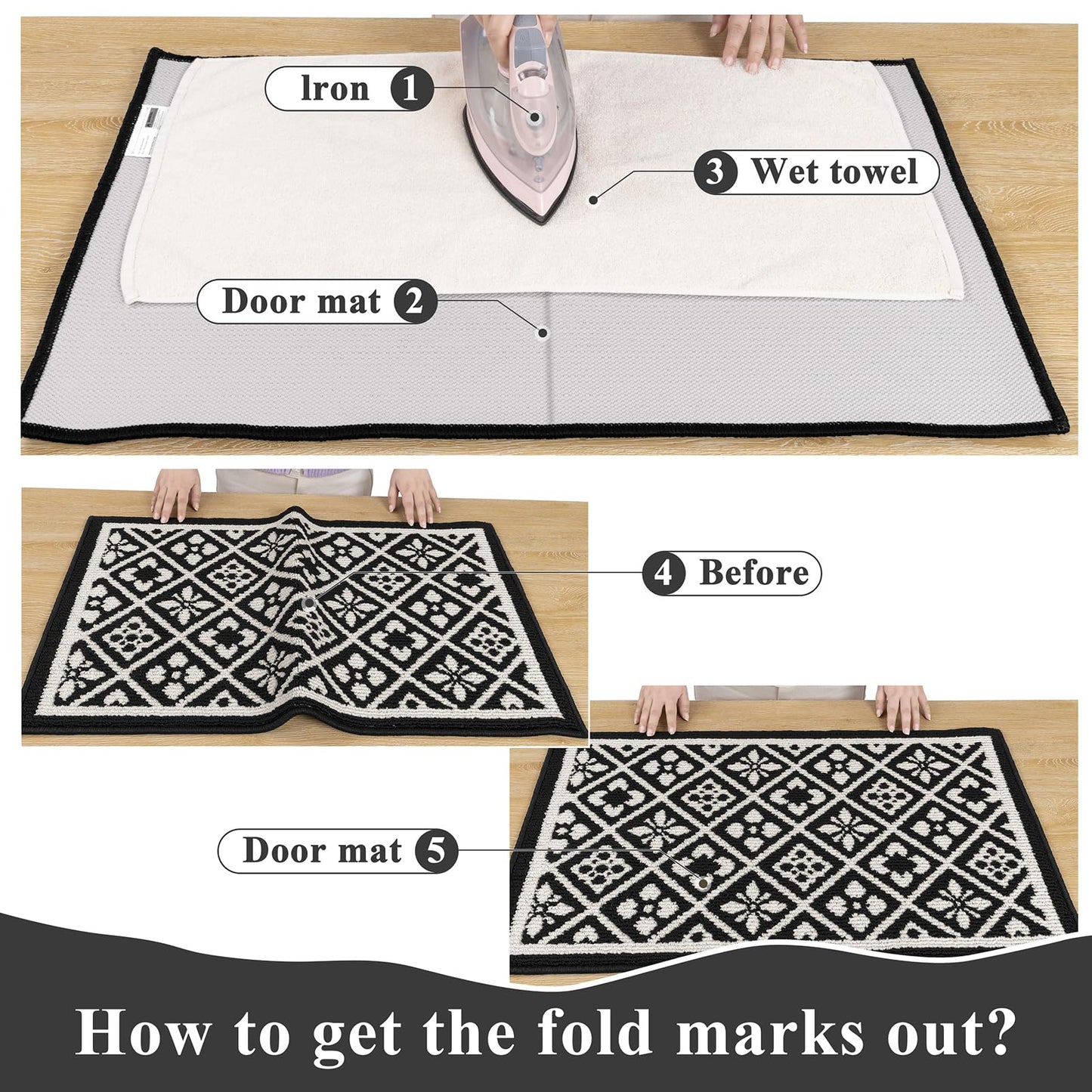 Ileading Kitchen Mat Sets 3 Piece Minimalist 3D Lattice Kitchen Floor Rugs with Non Slip Rubber Backing Machine Washable Farmhouse Runner Rugs for Laundry Hallway Doormat(G Black&White)