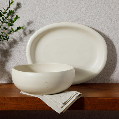 Bloomhouse - Two Time Oprah's Favorite Things Winner - Corsica Clay 2-Piece Serving Set – Oval Platter and Bowl in Sea Salt White, Durable Stoneware for Entertaining & Everyday Use