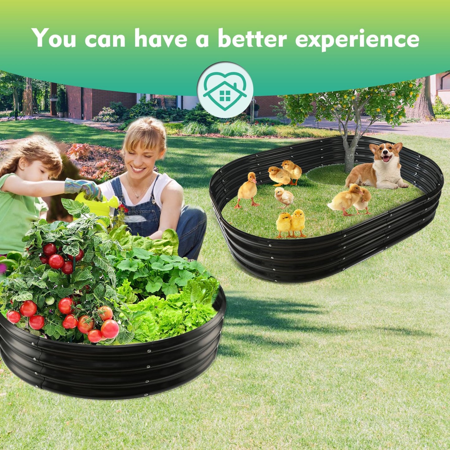 YSEJOMP 4FT Diameter Galvanized Garden Raised Bed/Plant Box/Fire Pit Ring - 0.8mm Thick,12 Inch Tall,Perfect for Planting a Variety of Flowers,Herbs,Vegetables (Black, 48 Dia X 11.5 inches)