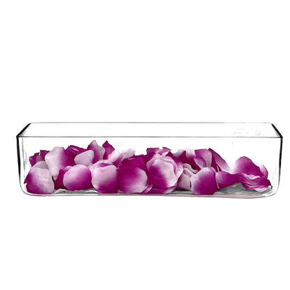 WGV Rectangle Block Glass Vase, Width 4", Length 16", Height 4", Clear Long Floral Container, Candle Holder for Home Office Wedding Decor, 1 Piece