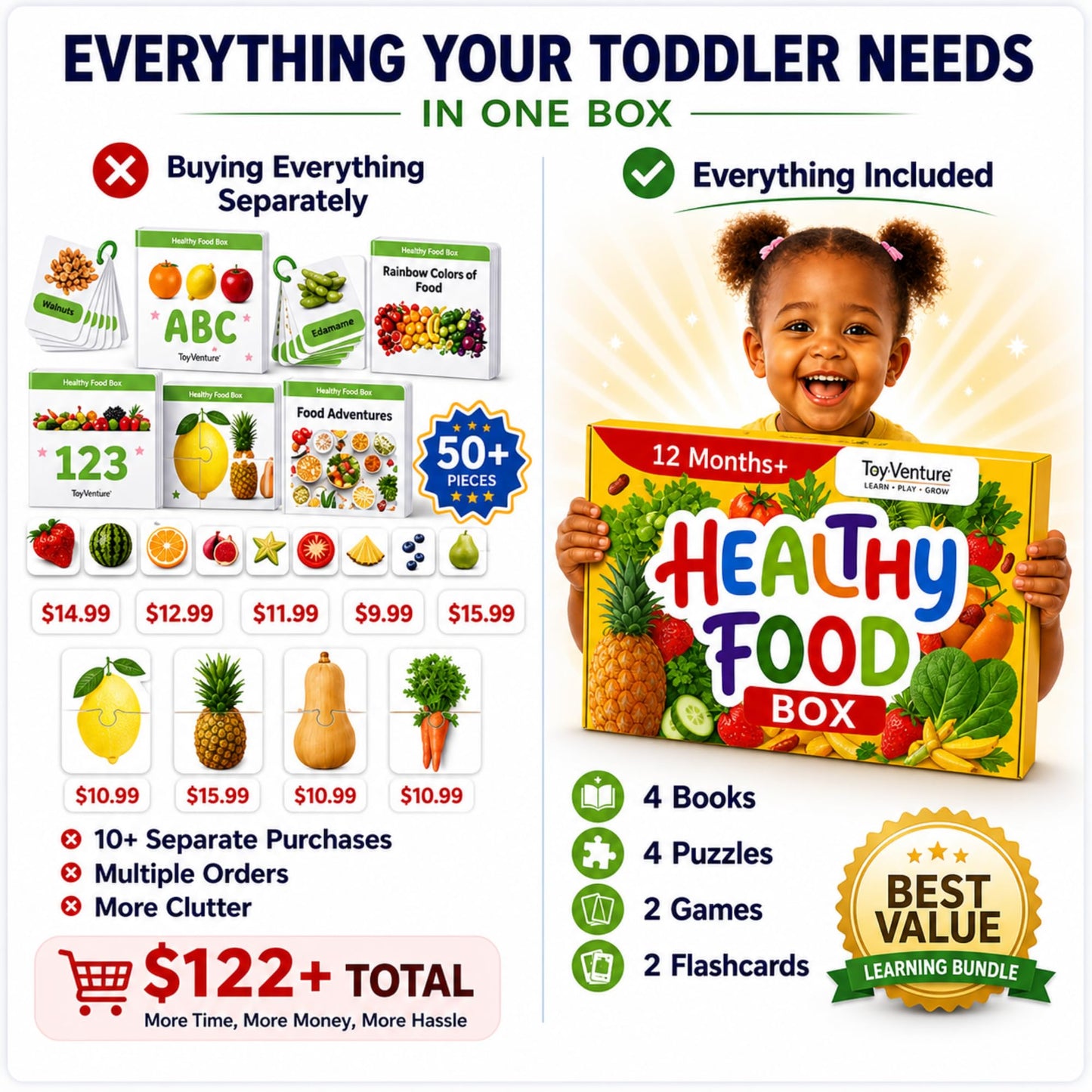 TOYVENTIVE Preschool Activity Set for Girls – Educational Toddler Toys with Flashcards, Matching Games and Montessori Activity Cards for Visual Recognition and Play-Based Exploration – Ages 1–3