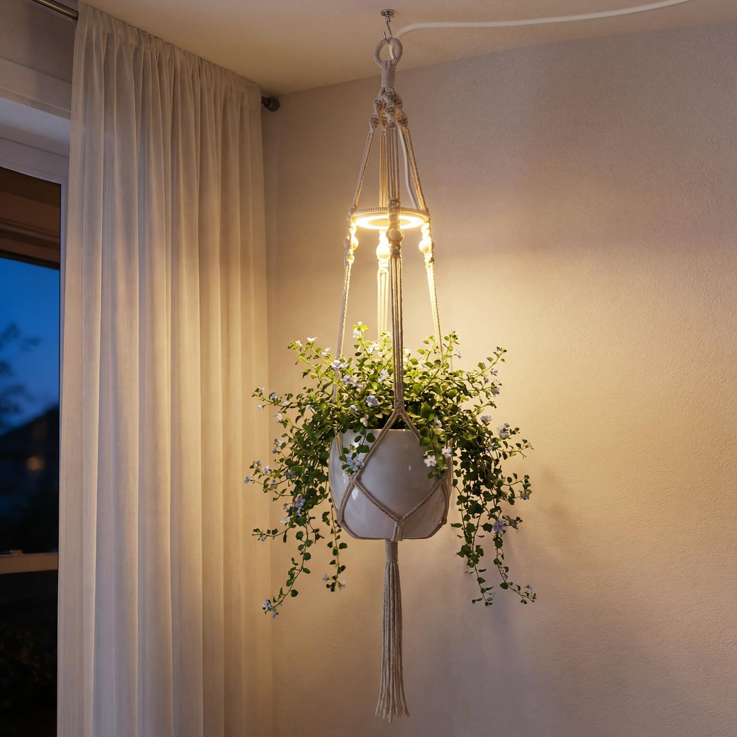 Lazukes Hanging Plant Grow Lights for Indoor Plants with Timer, Wall Mounted Full Spectrum Pendant Growing Light with Macrame Plant Hanger, Ceiling LED Planta Luz for Potted Plants Home Decor