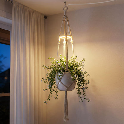Lazukes Hanging Plant Grow Lights for Indoor Plants with Timer, Wall Mounted Full Spectrum Pendant Growing Light with Macrame Plant Hanger, Ceiling LED Planta Luz for Potted Plants Home Decor