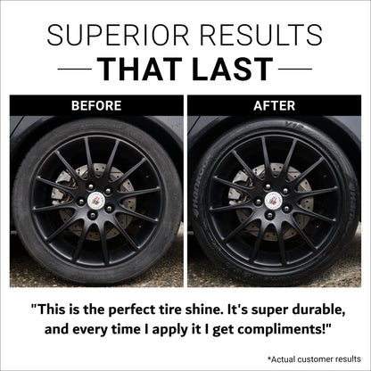 CAR GUYS Tire Shine Spray | High Gloss & Satin Finish | Non-Greasy, UV Protection, Long-Lasting, Quick Drying | Dressing for Black Tires, Wheels, & Rubber | 18oz Kit with Applicator Pad