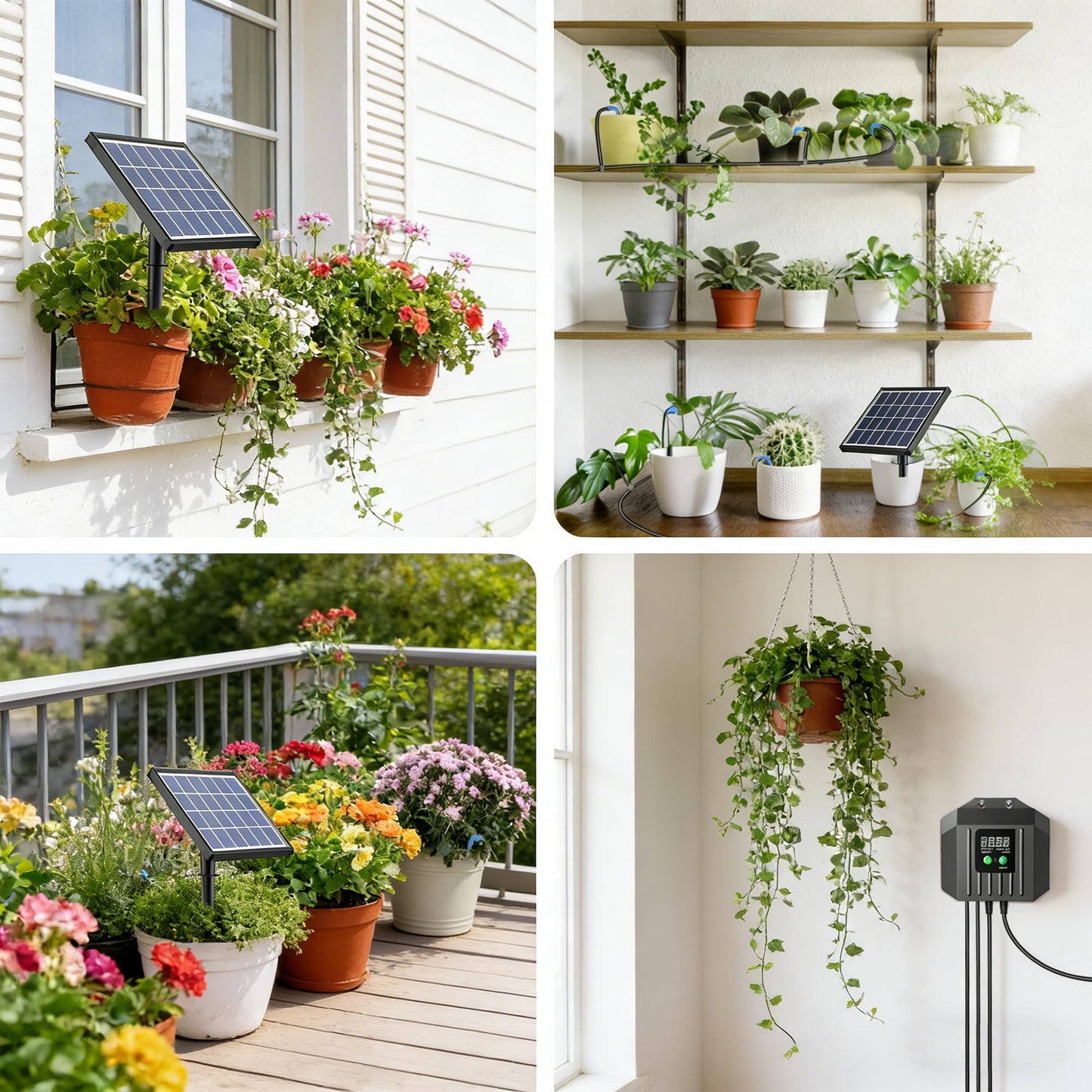 Biling 3W Solar Powered Drip Irrigation System, Digital Programmable Automatic Watering Kit with 2200mAh Battery for 15 Potted Plants, Indoor/Outdoor Use for Garden, Patio, Greenhouse