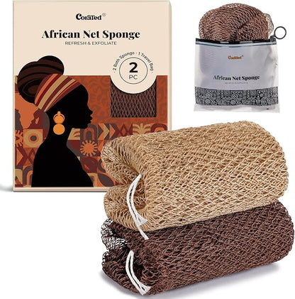 CORATED African Net Sponge Authentic, Shower Loofah Exfoliating Bath Sponge, Body Scrubber for Women and Men Daily Use Body Care, Travel Portable Bath Accessories Gifts for Women