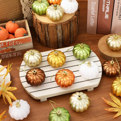 JarThenaAMCS 24Pcs Fall Pumpkin Hanging Ornaments Mini Pumpkin Ball Ornaments Thanksgiving Hanging Decorations for Autumn Harvest Christmas Party Tree Home Wall Decor
