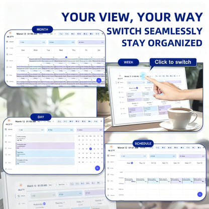 10.1 Inch Digital Calendar with Chore Rewards – Smart Electronic Family Organizer, Touchscreen, Meal Planner & Photo Frame, Syncs with Google/iCloud, for Wall or Desk, White