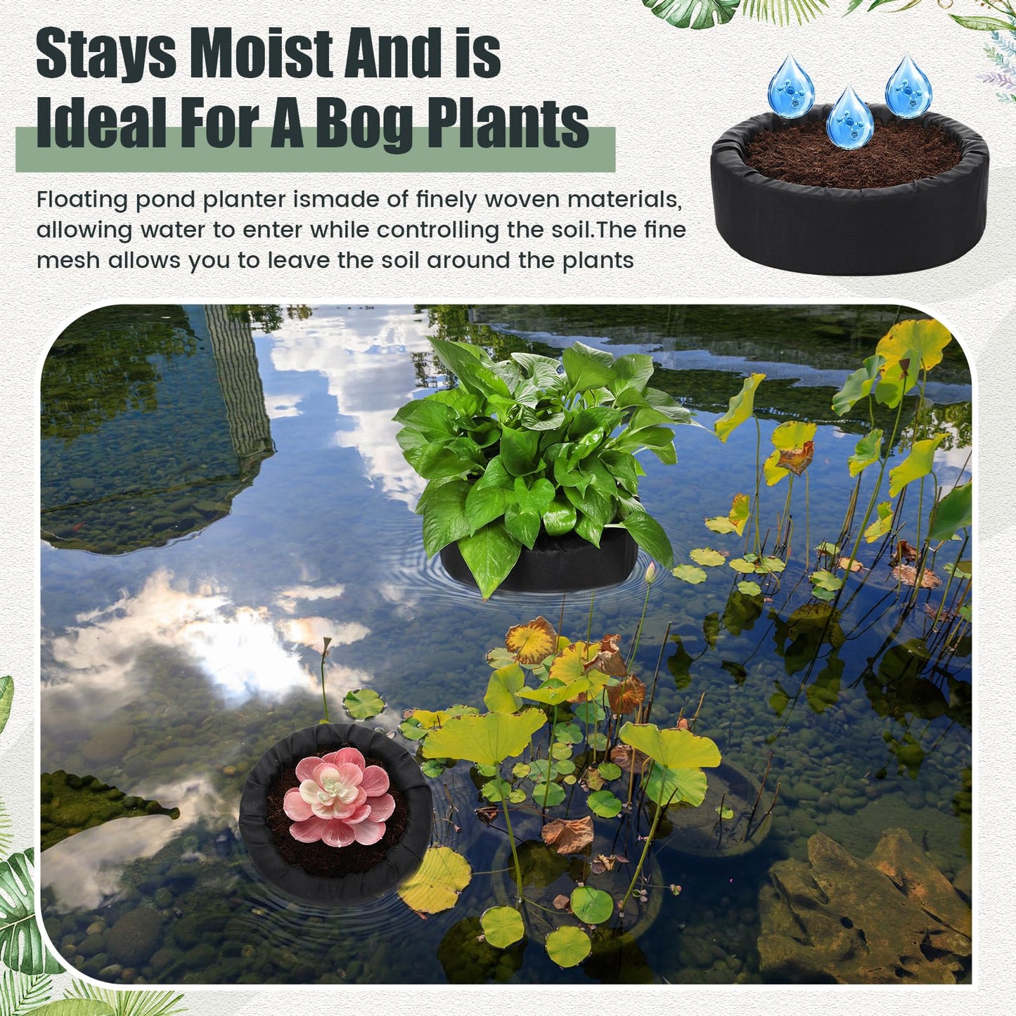 RimCereal 2 Pcs Floating Pond Planter Woven Fabric Floating Planters for Ponds Hydroponics Floating Planter for Ponds Water Features and Aquascape Decorations