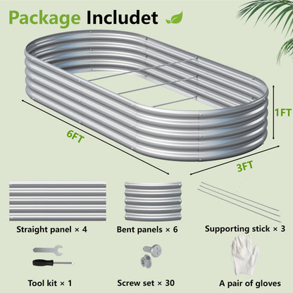 Easllre 2PCS 6x3x1ft Galvanized Metal Raised Garden Bed Kit,Outdoor Planter Box Vegetables,Flowers,Herbs Durable Rust-Resistant Patio Gardening Beds