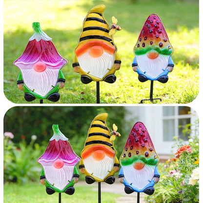 LEGIFO Garden Decor Gnomes Stakes Set of 3, Metal & Glass 18.3″, Outdoor Gnome Stake for Backyard Lawn Decor, Funny Yard Art Decorations for Mom Grandma Women Mother’s Day