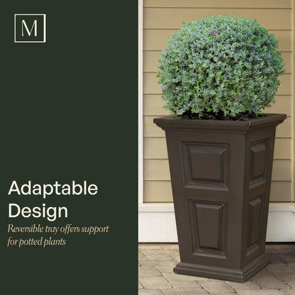 Mayne Wyndham 24-Inch Tall Planter, 2-Pack – Self-Watering, Weather-Resistant Planter for Flowers – Durable Indoor/Outdoor Design for Patio, Porch, or Entryway