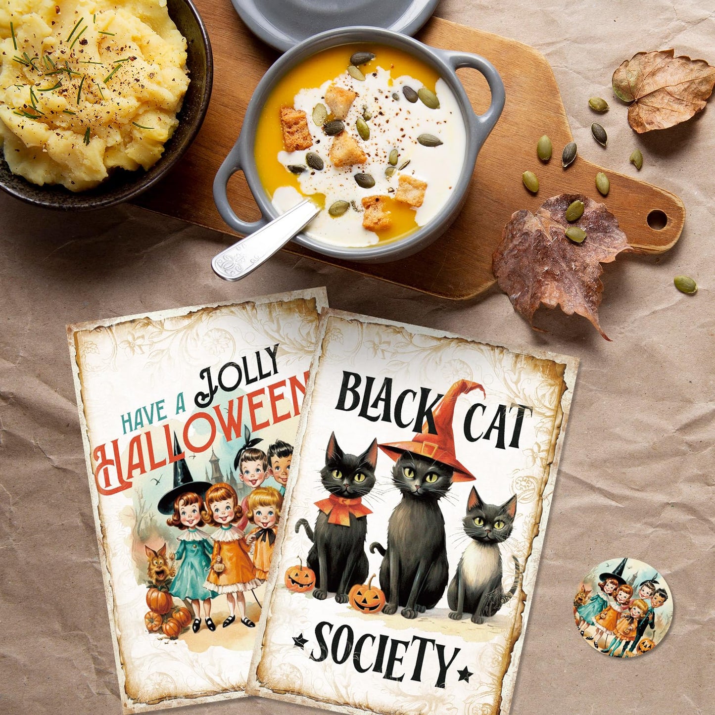 Whaline 40 Pack Vintage Halloween Greeting Cards with Envelopes Stickers Witch Black Cat Blank Note Cards for Trick or Treat Party Supplies, 4 x 6 Inch