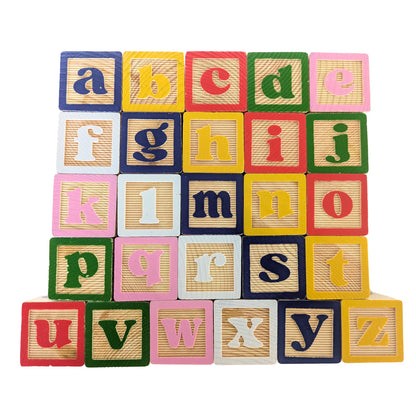 Tot Dojo ABC-123 Pine Wood Educational Blocks Set, 26 Pieces – Alphabet, Numbers, Animals, Fruits & Patterns for Toddlers